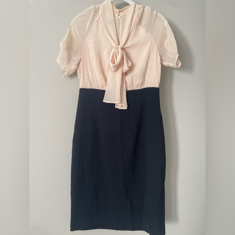 Anne Klein Black and Cream Midi Dress with Bow